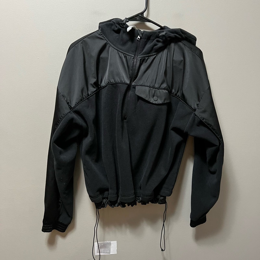Athleta Black Mixed-Media Hooded Pullover Sweater